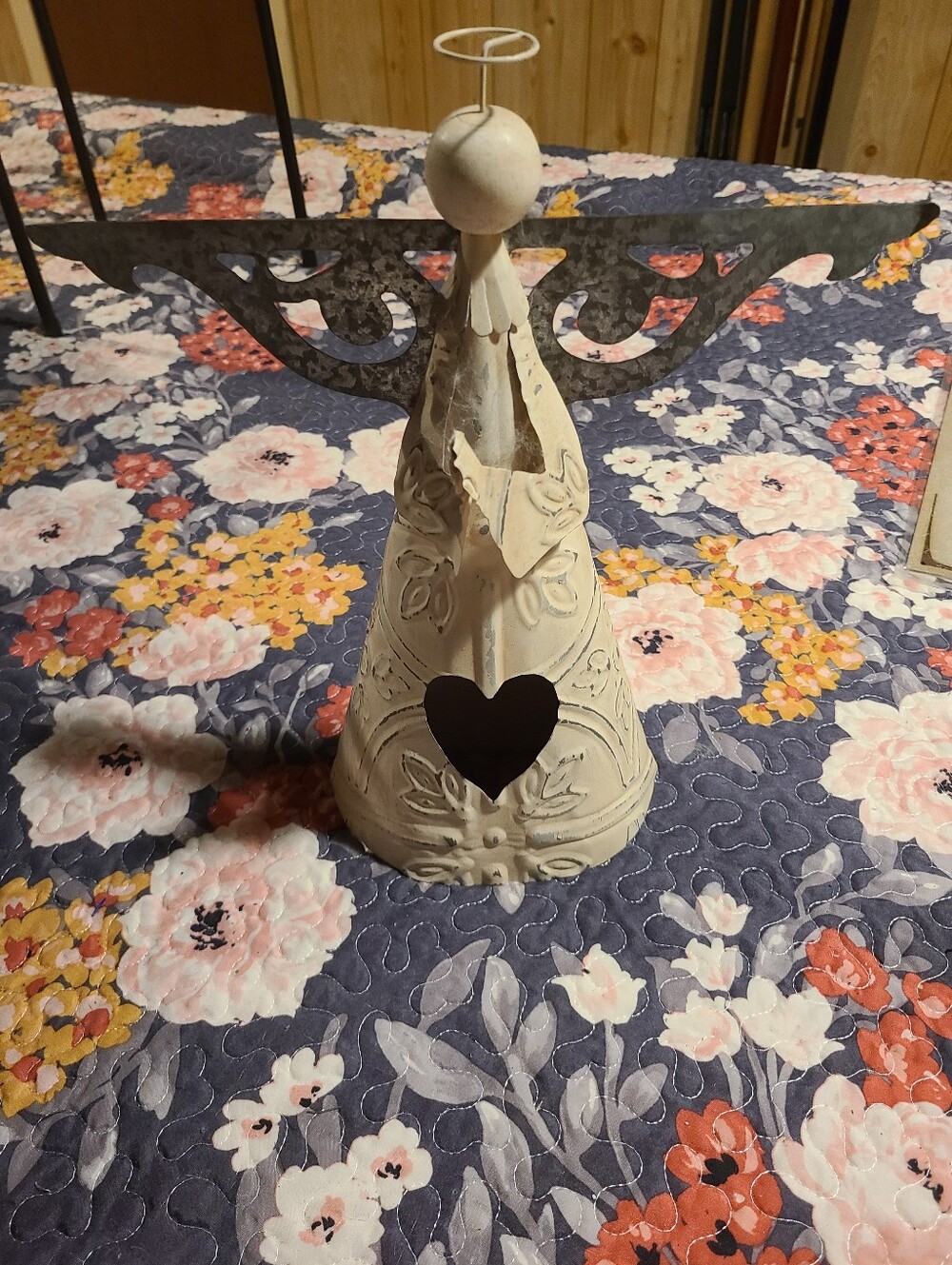 Decorative Cream Metal Angel Lantern with Heart Cutout